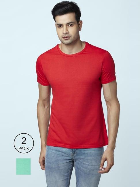 byford by pantaloons green & red cotton regular fit t-shirt - pack of 2