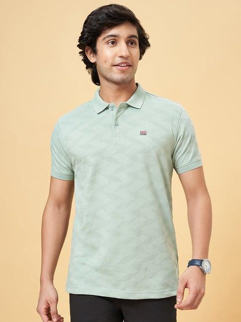 byford by pantaloons green slim fit self pattern polo t-shirt