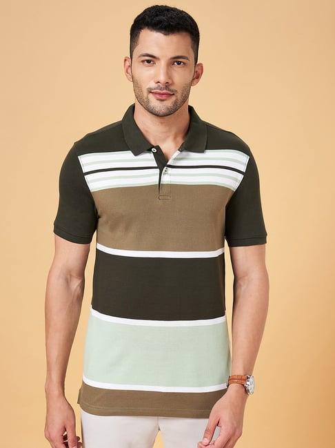 byford by pantaloons green slim fit striped polo t-shirt