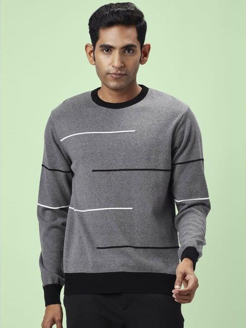 byford by pantaloons grey melange cotton regular fit printed sweaters