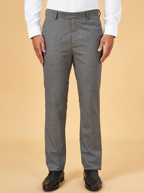 byford by pantaloons grey melange slim fit striped trousers