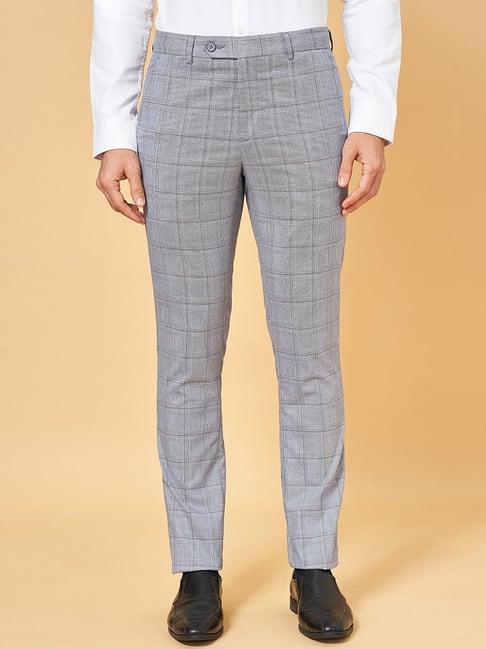 byford by pantaloons grey slim fit checks trousers