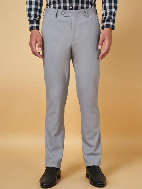 byford by pantaloons grey slim fit flat front trousers