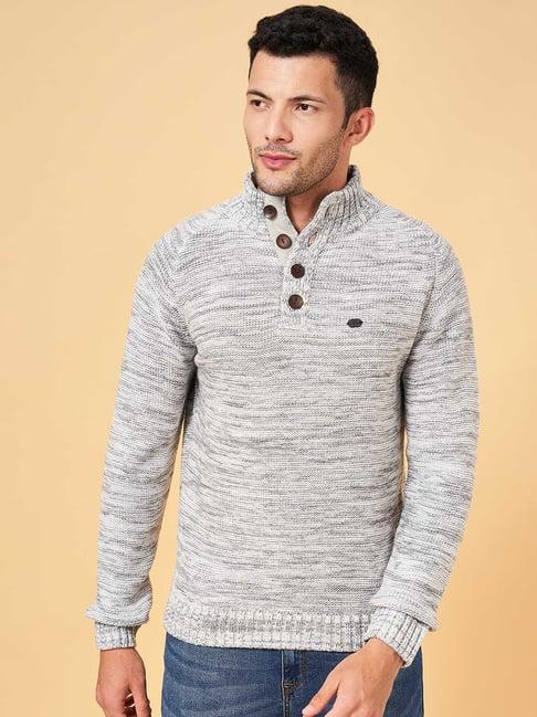 byford by pantaloons grey slim fit self pattern sweater