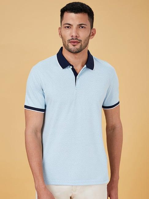 byford by pantaloons light blue slim fit printed polo t-shirt