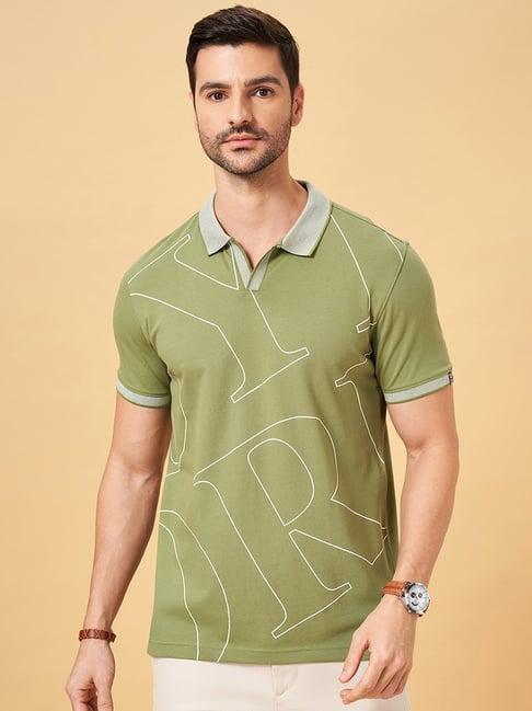 byford by pantaloons light green slim fit printed polo t-shirt