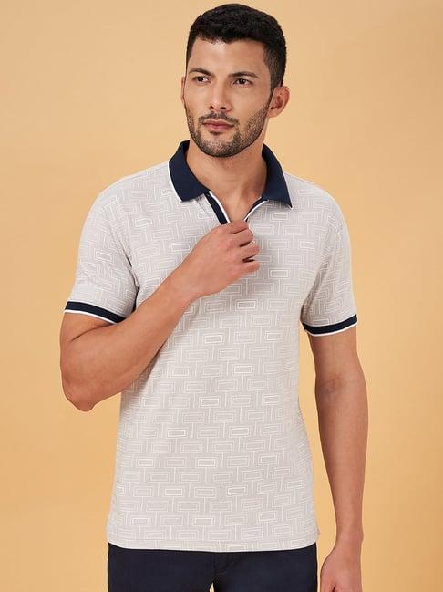 byford by pantaloons light grey slim fit printed polo t-shirt