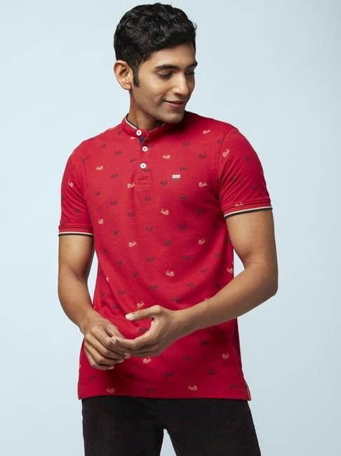 byford by pantaloons maroon cotton slim fit printed t-shirt