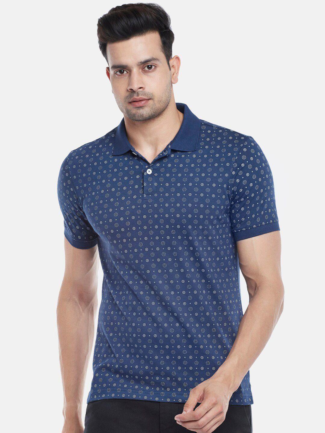 byford by pantaloons men blue printed polo collar slim fit outdoor t-shirt