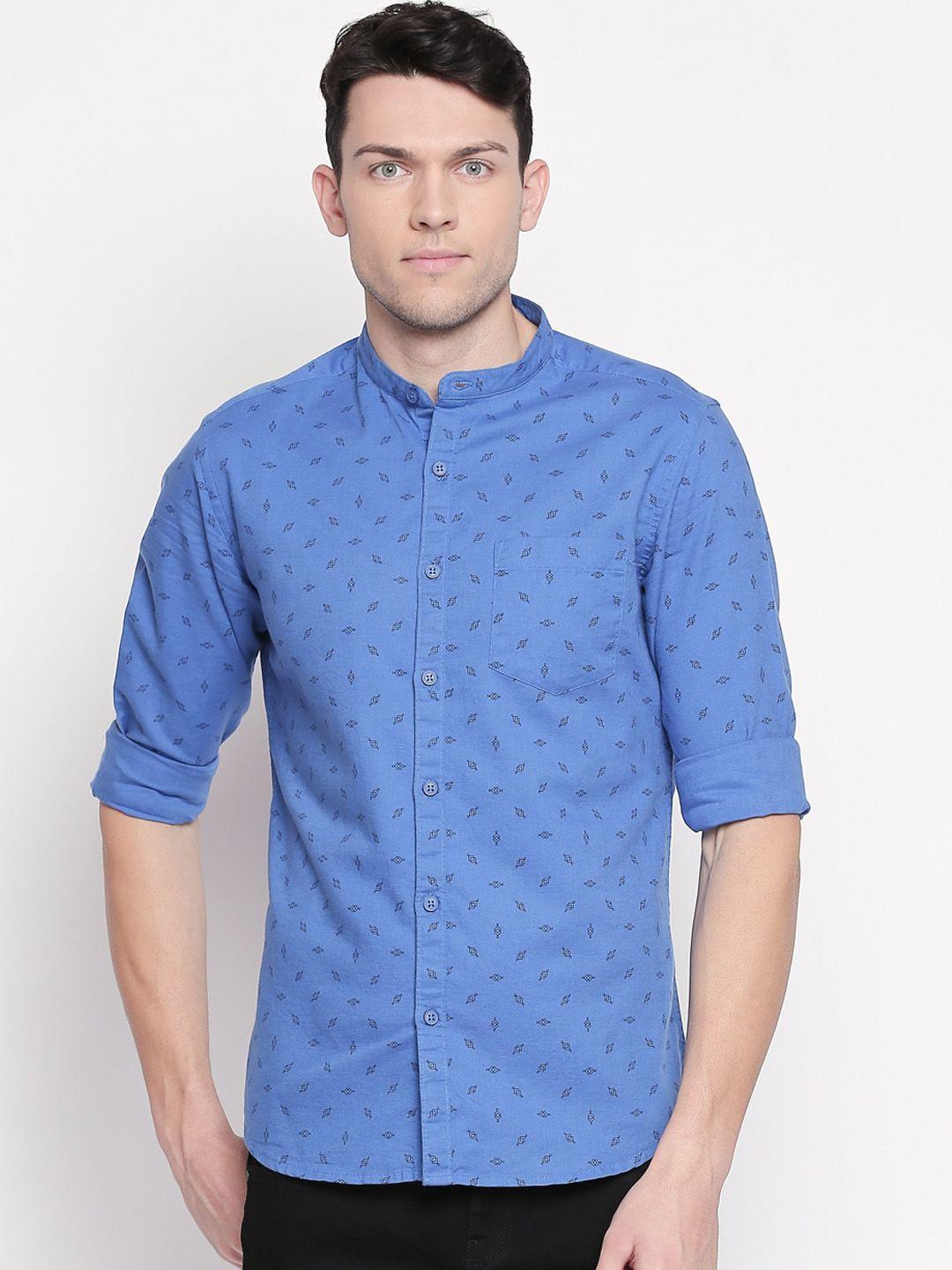 byford by pantaloons men blue regular fit printed casual shirt