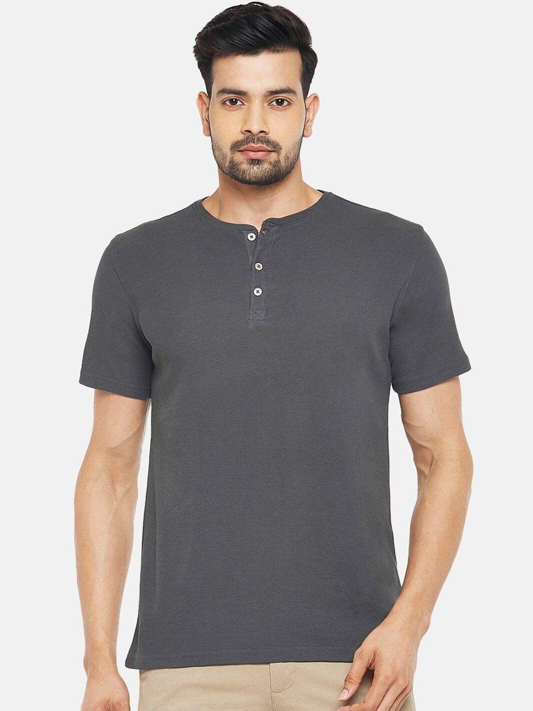 byford by pantaloons men charcoal solid henley neck pure cotton t-shirt