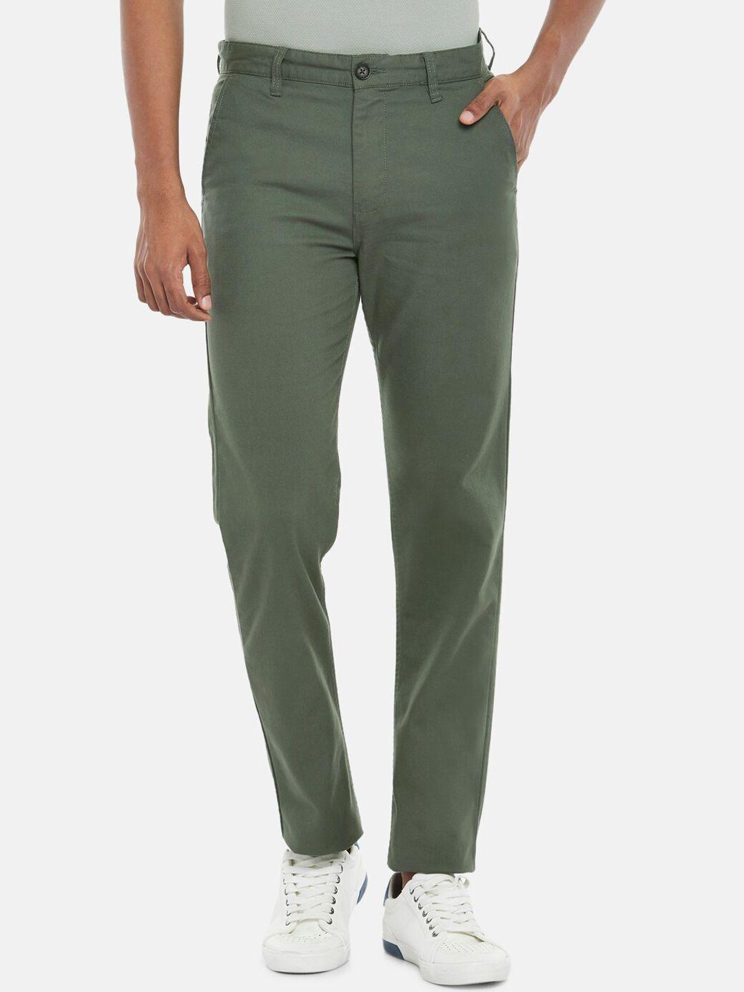 byford by pantaloons men green mid-rise trousers