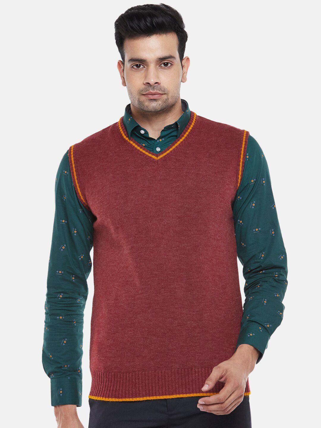 byford by pantaloons men maroon & yellow solid acrylic sweater vest