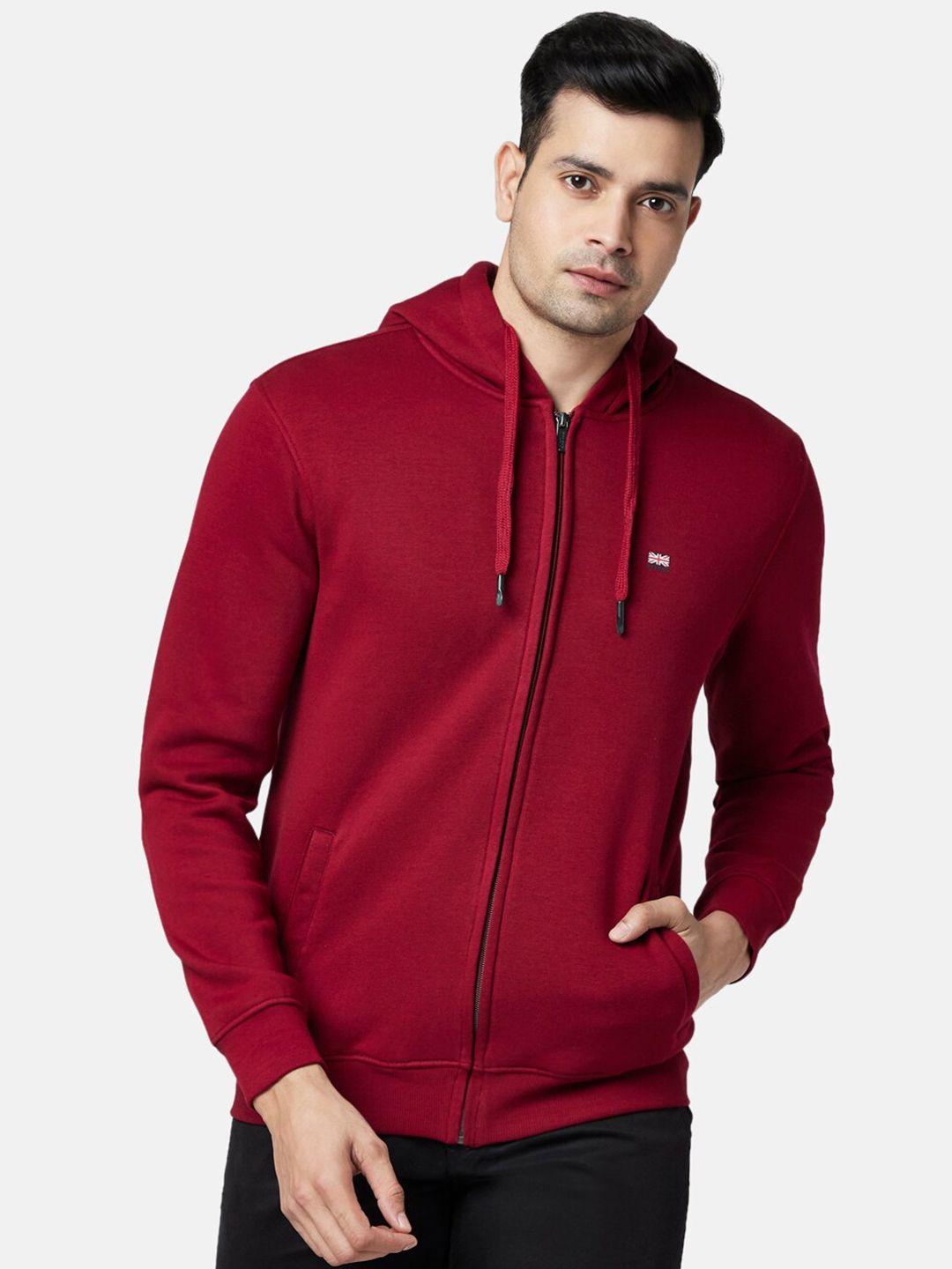 byford by pantaloons men maroon solid front open hooded sweatshirt