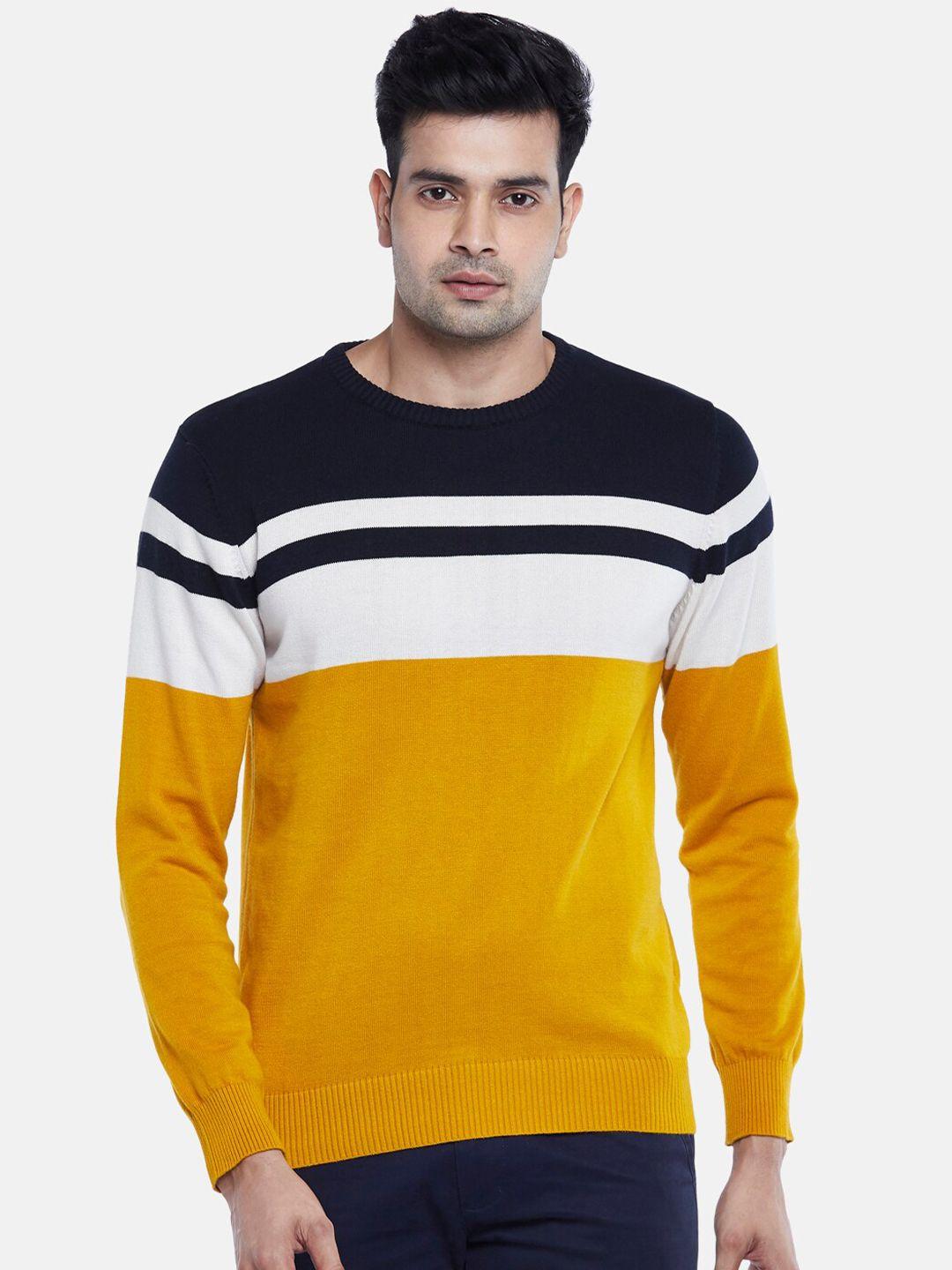 byford by pantaloons men mustard & white colourblocked pullover