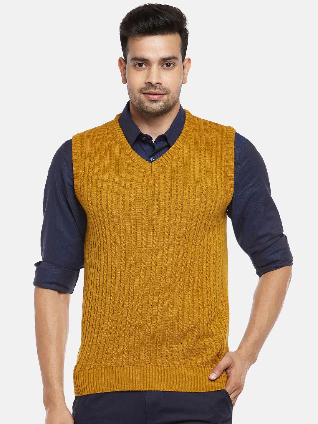 byford by pantaloons men mustard yellow cable knit pure acrylic sweater vest
