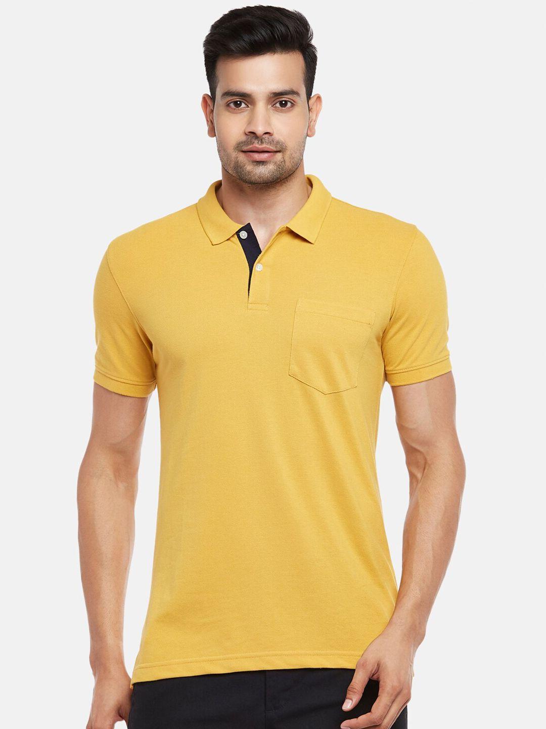 byford by pantaloons men mustard yellow cotton polo collar pockets slim fit t-shirt