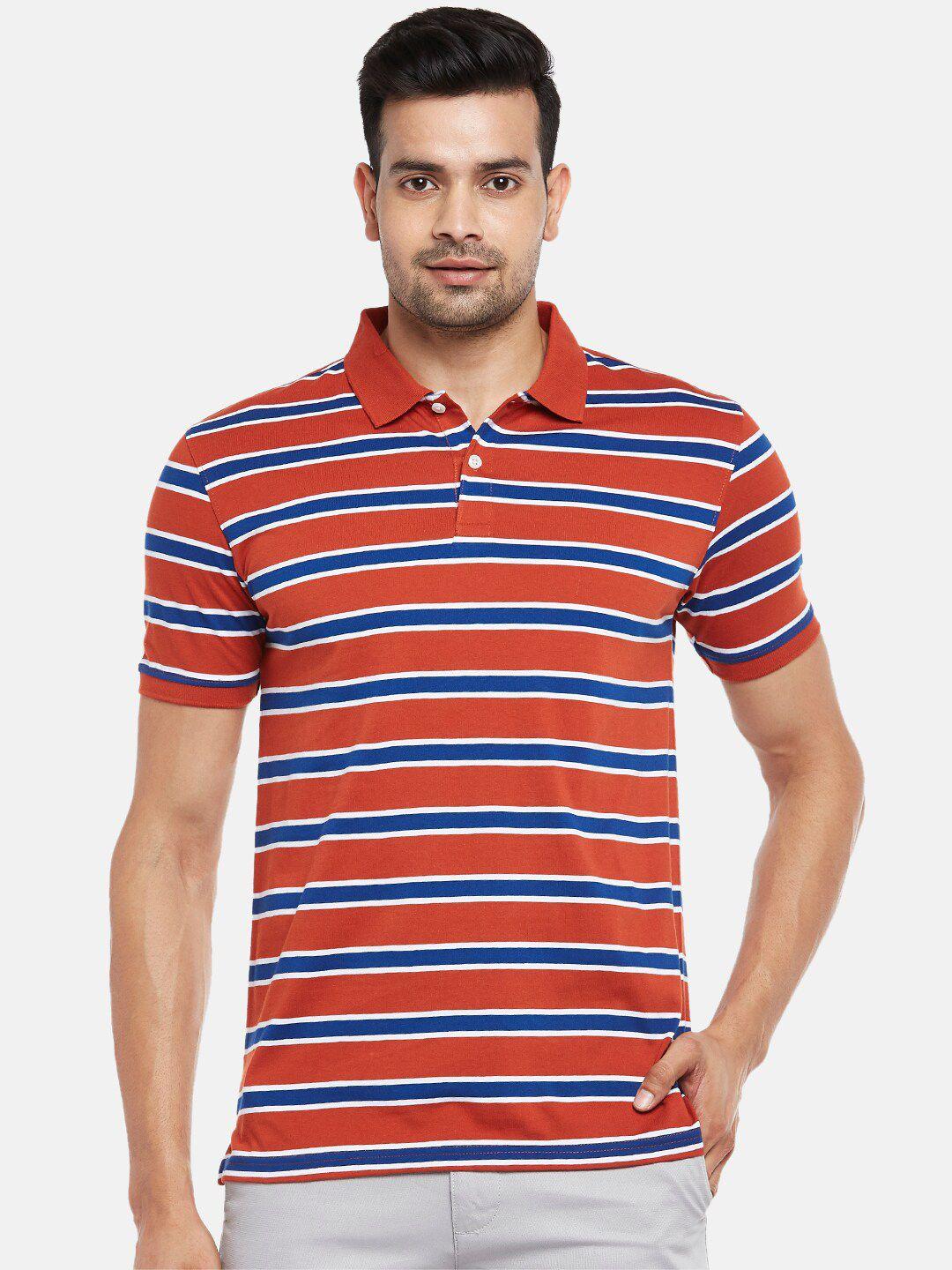 byford by pantaloons men rust & blue striped polo collar slim fit t-shirt