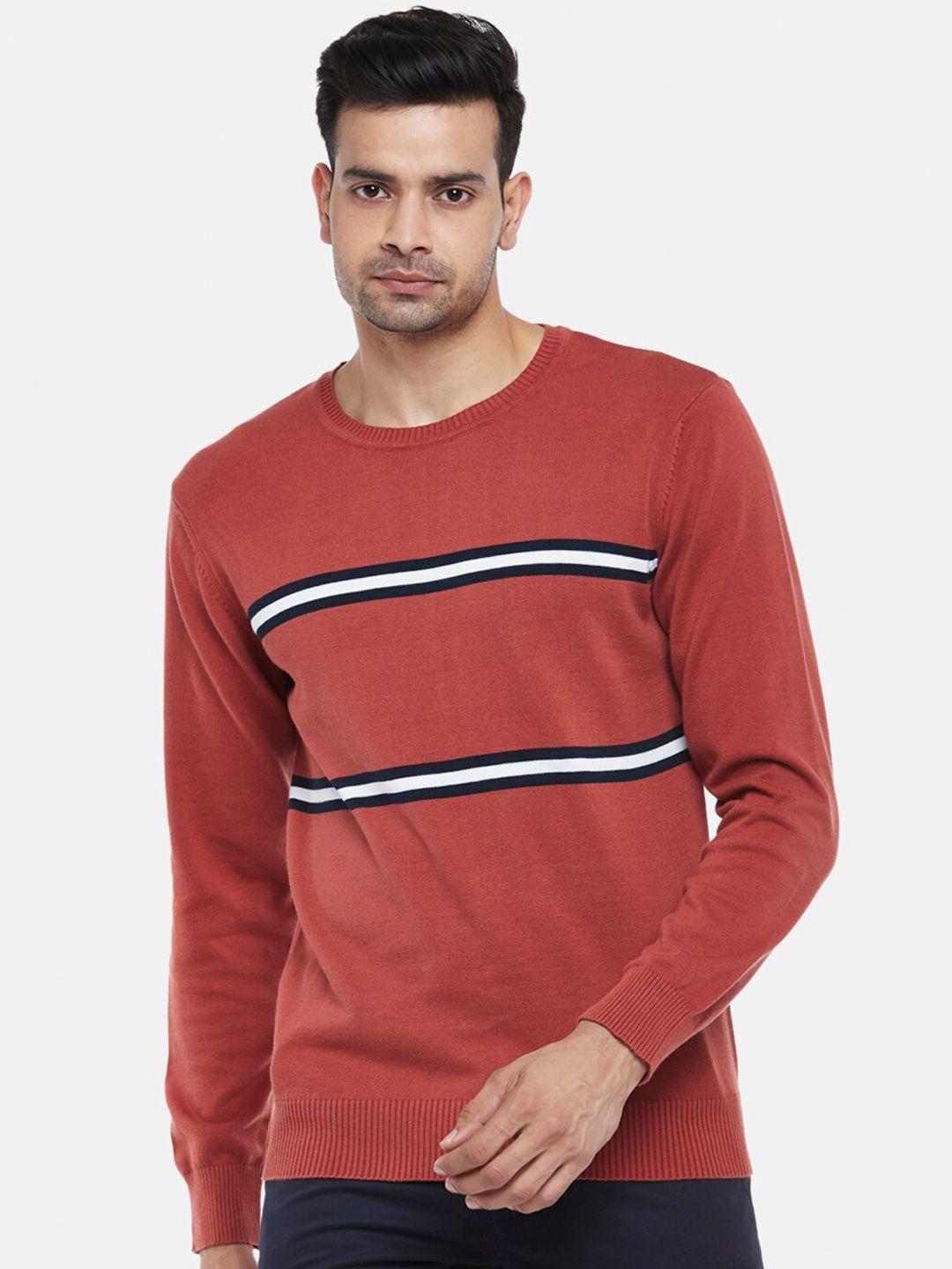 byford by pantaloons men rust & white striped pullover