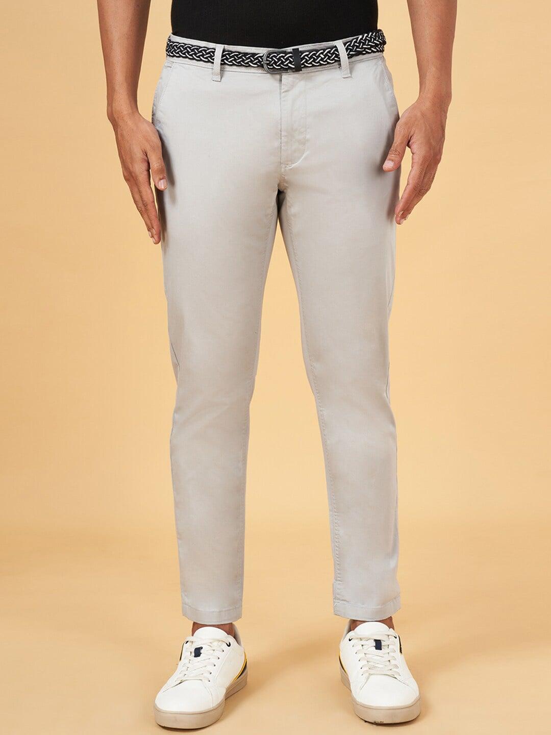 byford by pantaloons men slim fit low-rise plain cotton regular trousers