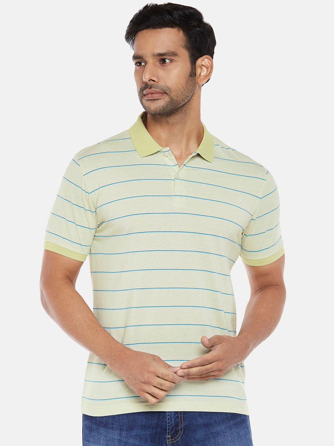 byford by pantaloons men yellow striped polo collar slim fit t-shirt