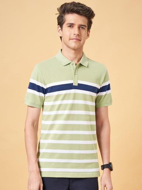 byford by pantaloons mint green slim fit striped polo t-shirt