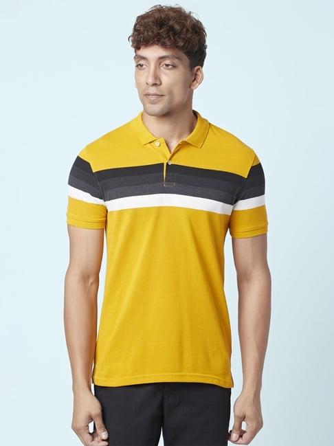 byford by pantaloons mustard slim fit striped polo t-shirt