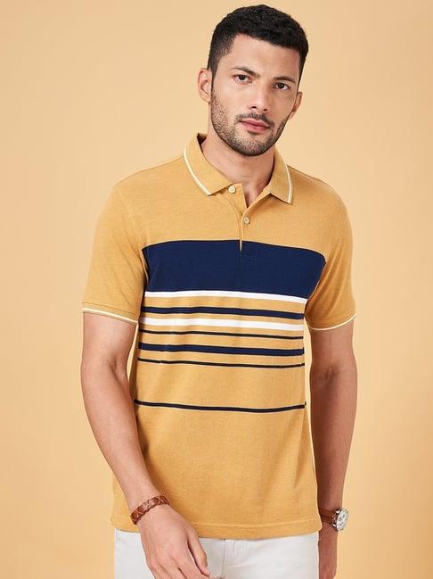 byford by pantaloons mustard slim fit striped polo t-shirt