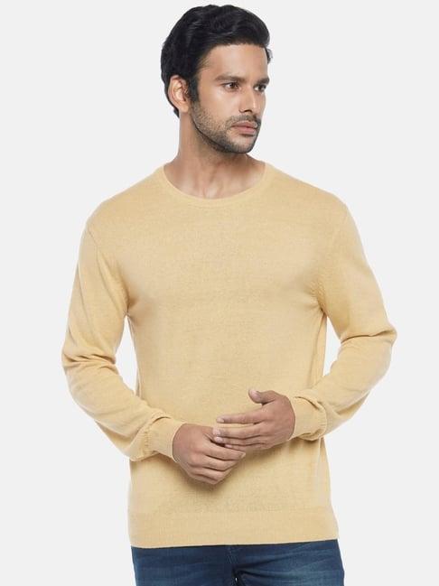 byford by pantaloons mustard yellow cotton regular fit sweaters