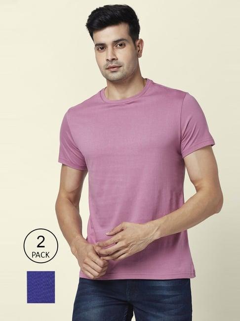 byford by pantaloons navy & purple cotton regular fit t-shirt - pack of 2