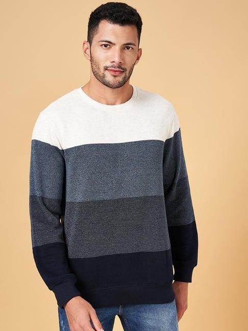 byford by pantaloons navy & white slim fit striped sweatshirt