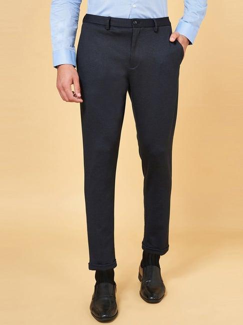 byford by pantaloons navy regular fit printed trousers