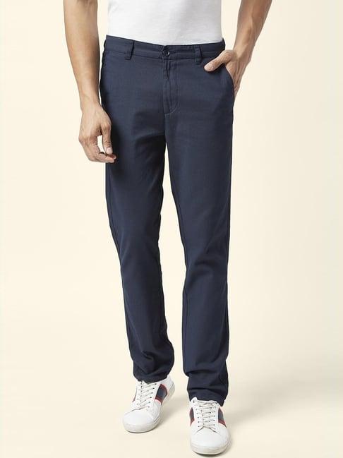 byford by pantaloons navy regular fit texture trousers