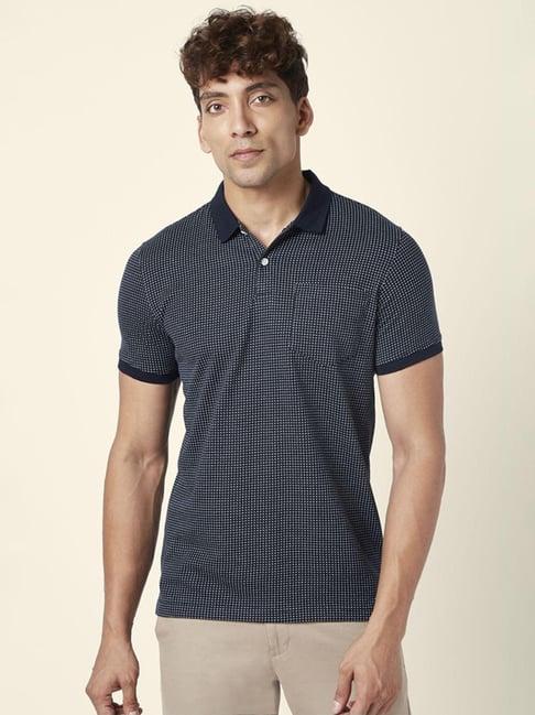 byford by pantaloons navy slim fit self pattern polo t-shirt