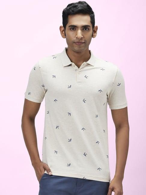 byford by pantaloons oat melange slim fit printed polo t-shirt