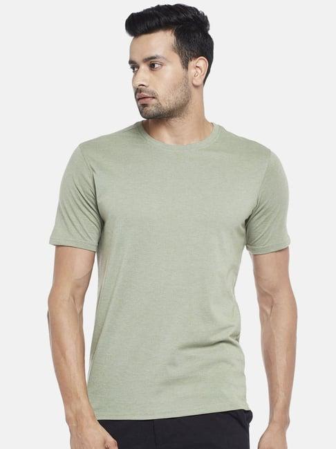 byford by pantaloons olive melange cotton regular fit t-shirt