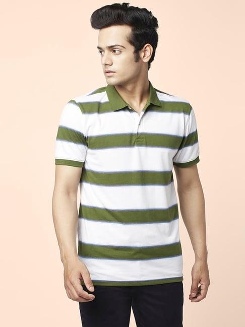 byford by pantaloons olive slim fit striped polo t-shirt