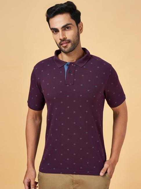 byford by pantaloons purple cotton slim fit printed polo t-shirt