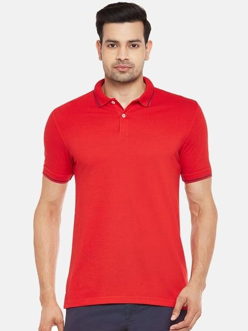 byford by pantaloons red cotton regular fit polo t-shirt