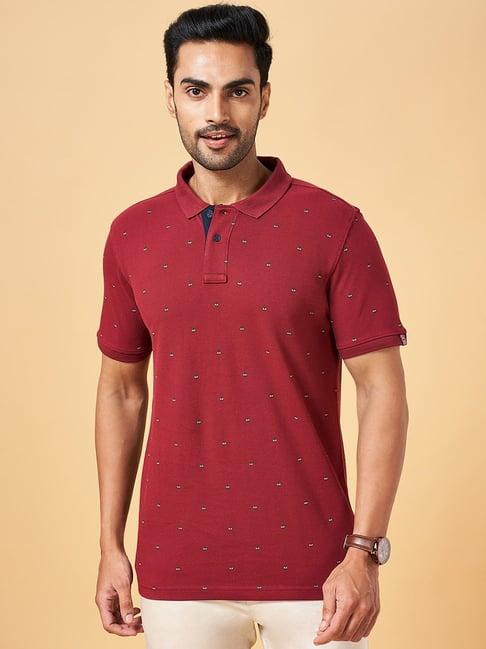byford by pantaloons red cotton slim fit printed polo t-shirt
