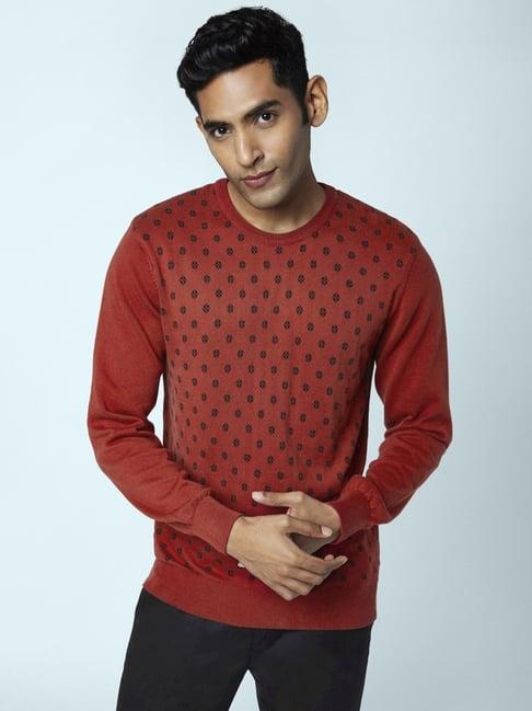 byford by pantaloons rust cotton regular fit printed sweaters