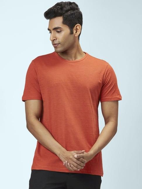 byford by pantaloons rust cotton slim fit t-shirt