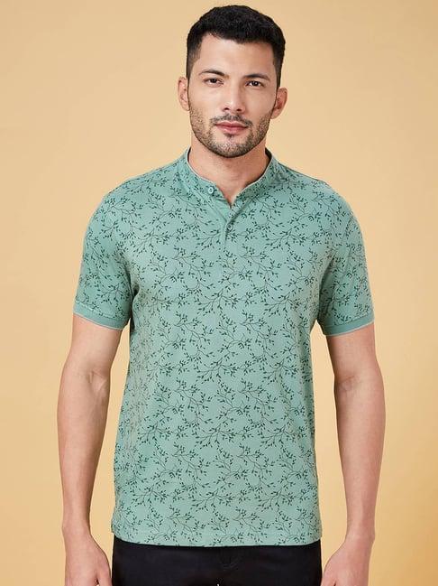 byford by pantaloons sage green slim fit printed t-shirt