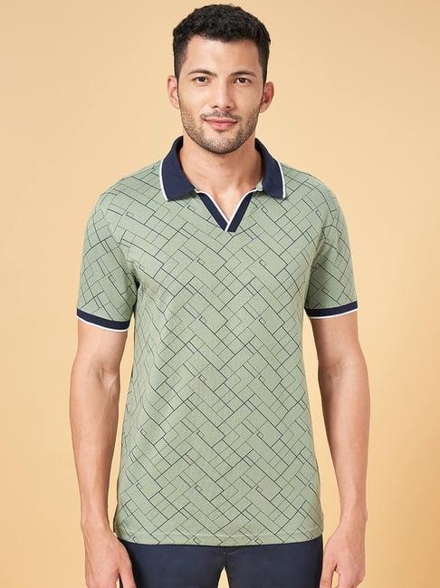 byford by pantaloons sea green slim fit printed polo t-shirt