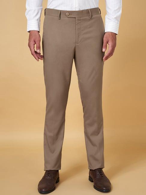 byford by pantaloons tan slim fit flat front trousers