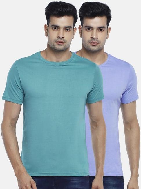 byford by pantaloons teal & lavender regular fit t-shirt pack of 2