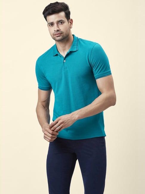 byford by pantaloons teal green regular fit polo t-shirt