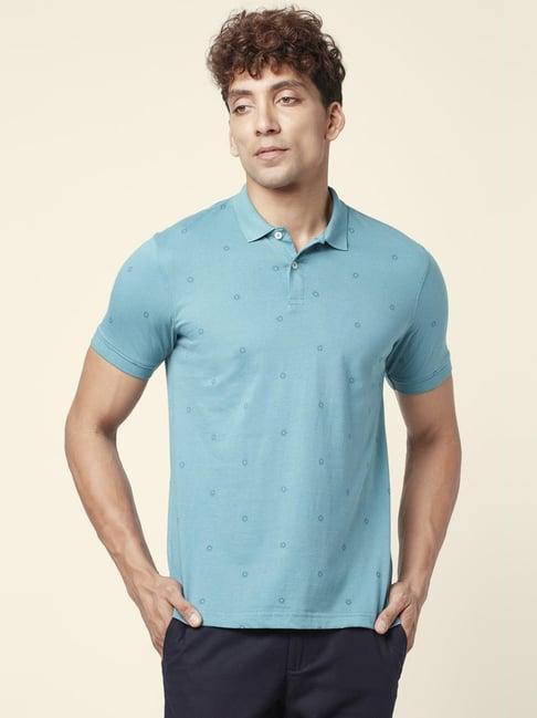 byford by pantaloons teal slim fit printed polo t-shirt