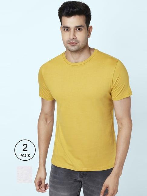 byford by pantaloons white & yellow cotton regular fit t-shirt - pack of 2