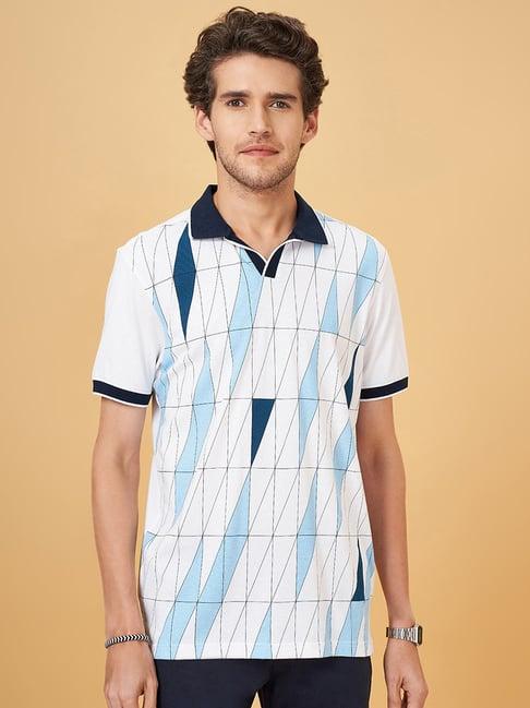 byford by pantaloons white cotton slim fit printed polo t-shirt